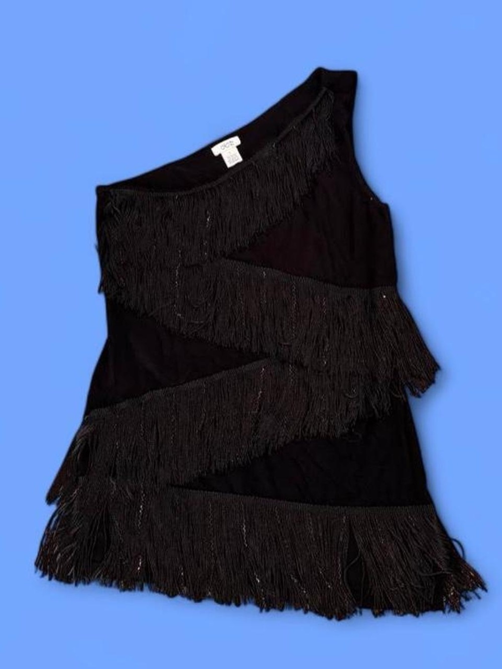 Y2K CACHÉ Black One-Shoulder Fringe Tank